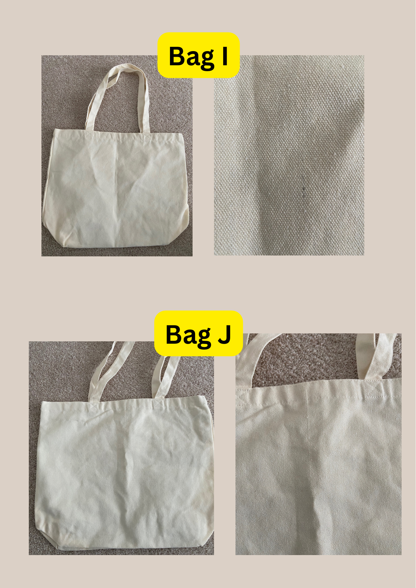Damaged blank BEIGE heavy duty totes | not personalised| oopsie sale